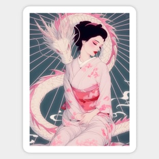 Geisha and white dragon 94004 Sticker